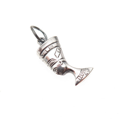 925 Sterling Silver Vintage Egyptian Nefertiti Oxidized Mini Charm Pendant