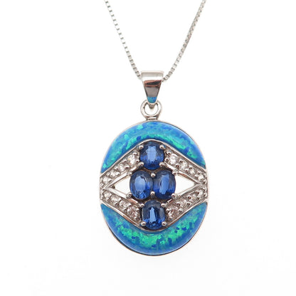 Noa Zuman 925 Sterling Silver Real Sapphire Topaz & Opal Box Chain Necklace 18"