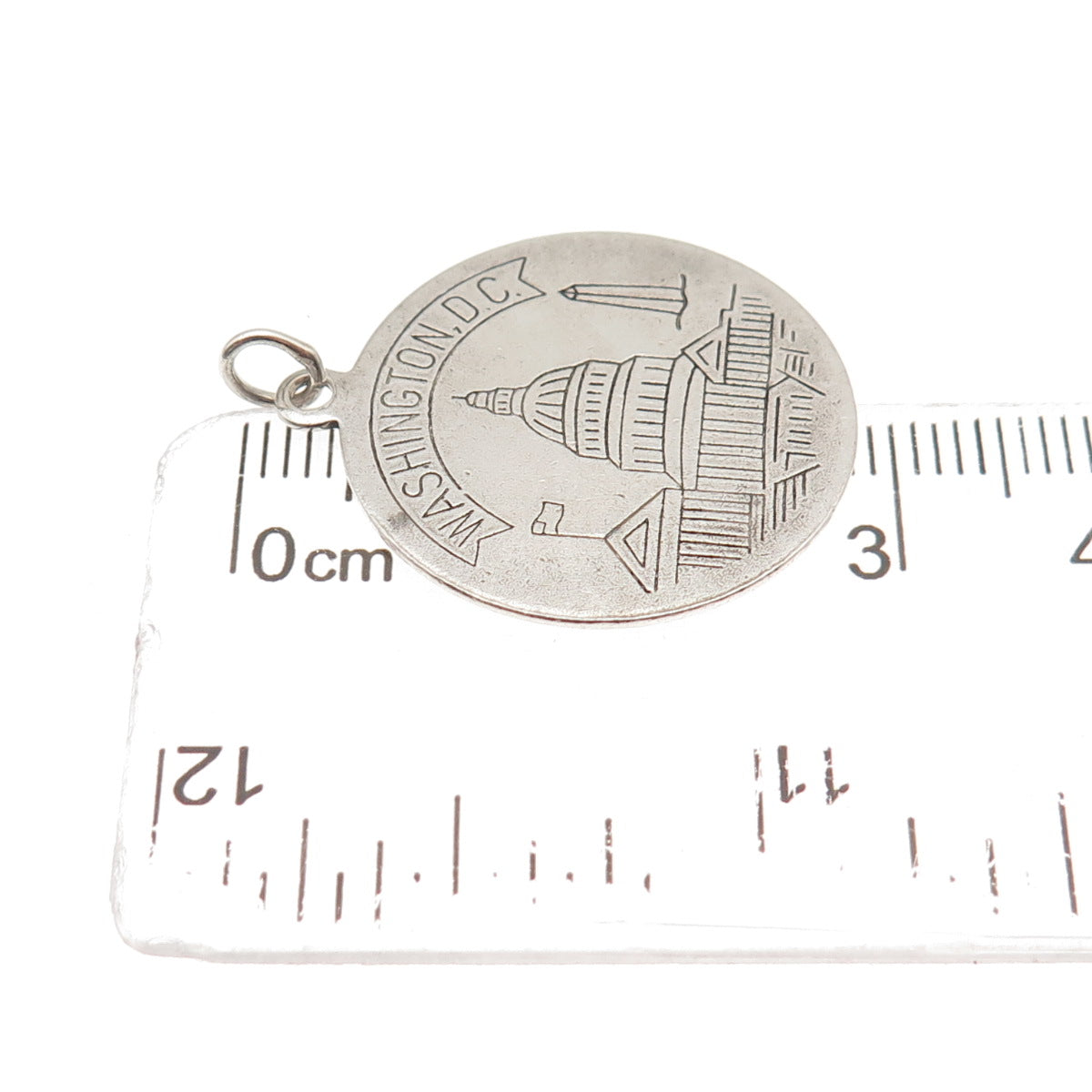 ROSECRAFT 925 Sterling Silver Vintage Washington DC Round Tag Charm Pendant