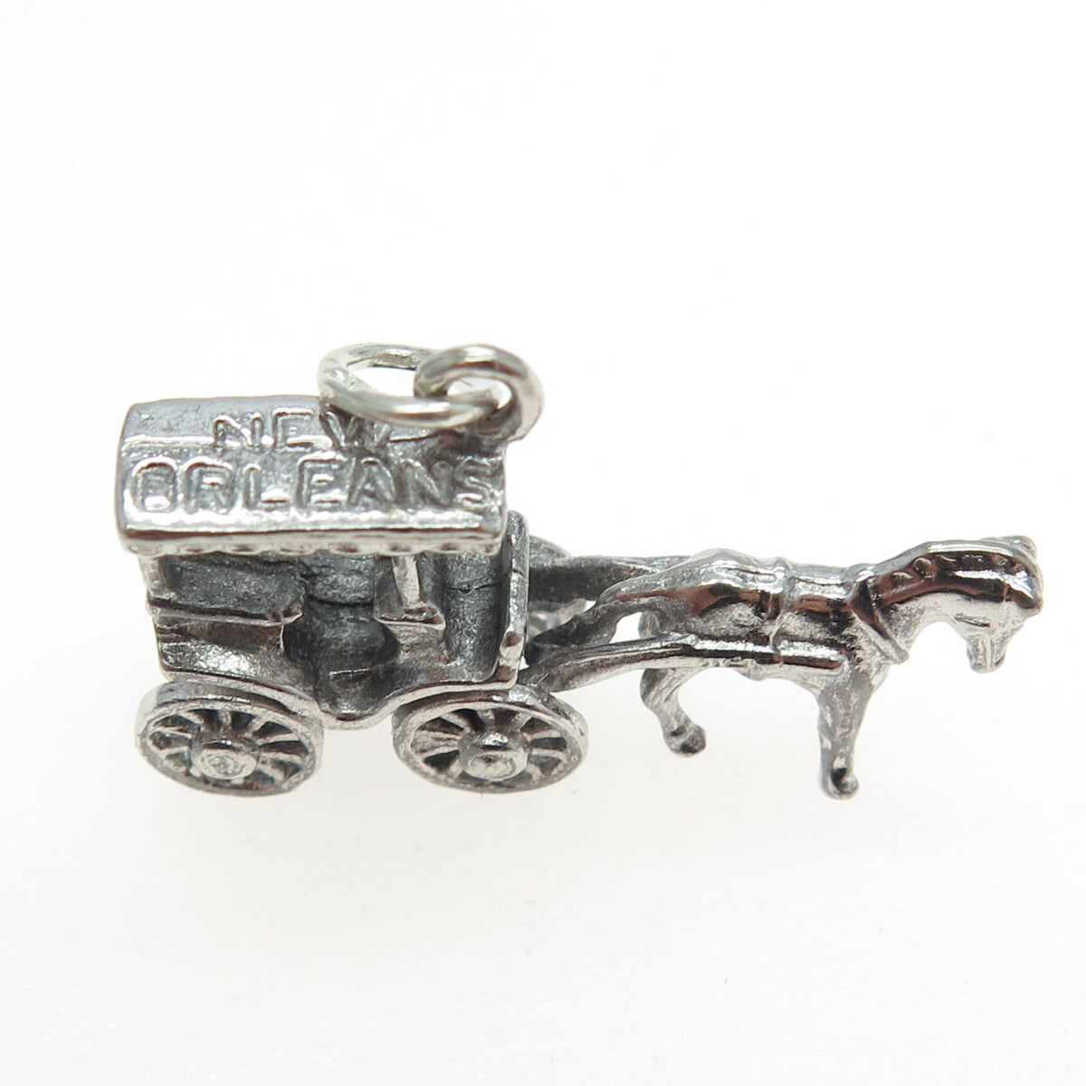 925 Sterling Silver Antique Art Deco "New Orleans" Horse Carriage 3D Pendant