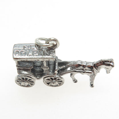 925 Sterling Silver Antique Art Deco "New Orleans" Horse Carriage 3D Pendant