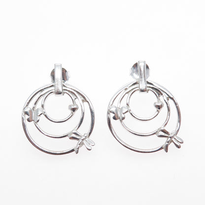 925 Sterling Silver Vintage Dragonfly Butterfly Heart Multi-Circle Earrings