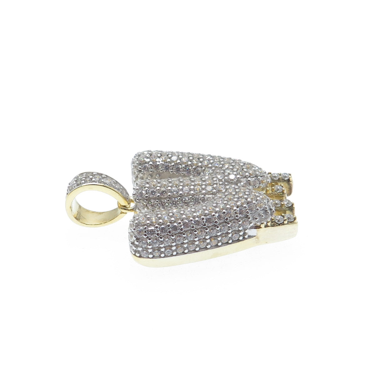 925 Sterling Silver Gold Plated Round-Cut Shaped C Z Letter W Sparkle Pendant