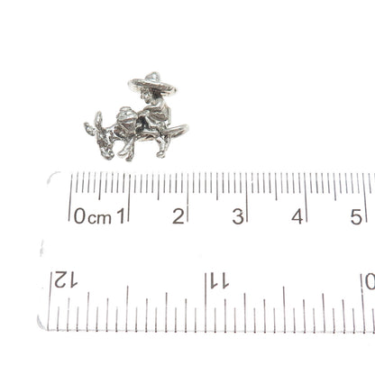 925 Sterling Silver Vintage Man Riding Donkey Minimalist 3D Charm Pendant