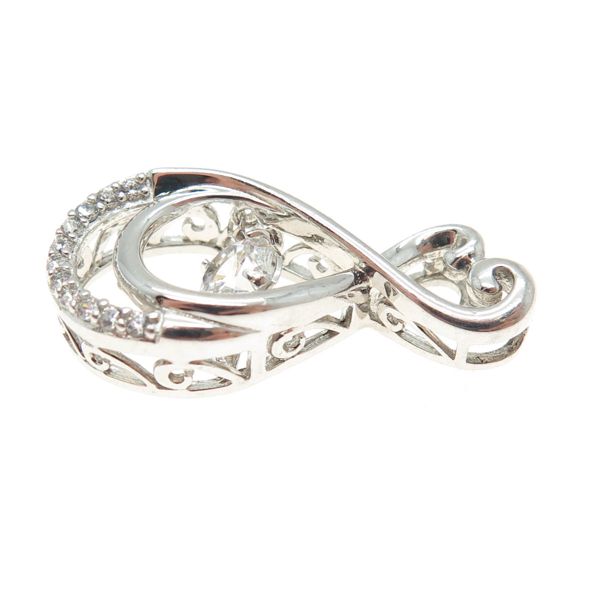 SAI 925 Sterling Silver Round-Cut C Z Infinity Heart Slide Pendant
