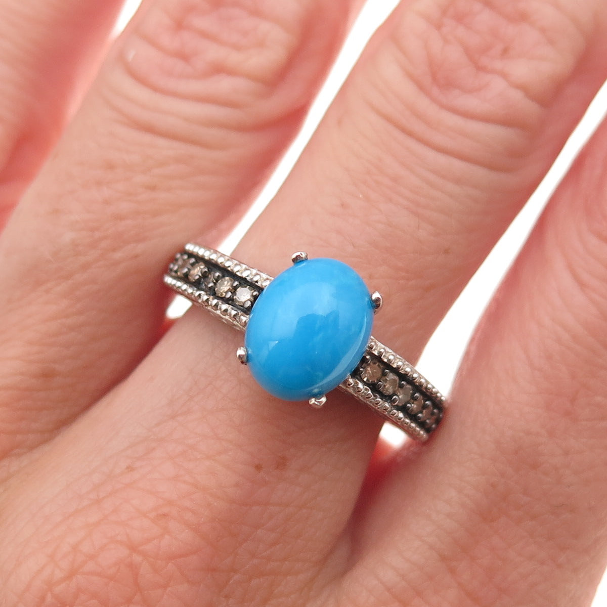 Chuck Clemency 925 Sterling Silver Real Champagne Diamond Turquoise Ring Size 8