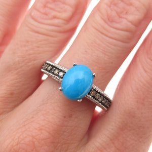 Chuck Clemency 925 Sterling Silver Real Champagne Diamond Turquoise Ring Size 8