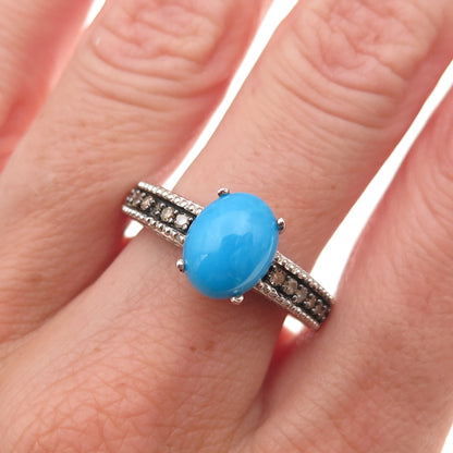 Chuck Clemency 925 Sterling Silver Real Champagne Diamond Turquoise Ring Size 8