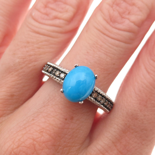 Chuck Clemency 925 Sterling Silver Real Champagne Diamond Turquoise Ring Size 8