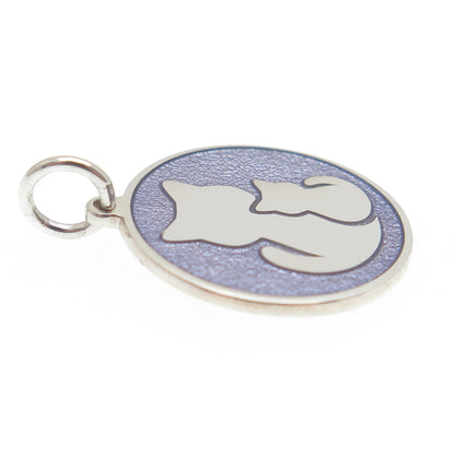 925 Sterling Silver Purple Enamel Mom & Child Cat Minimalist Charm Pendant