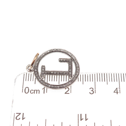 925 Sterling Silver Real Round-Cut Diamond Letter L Initial Charm Pendant