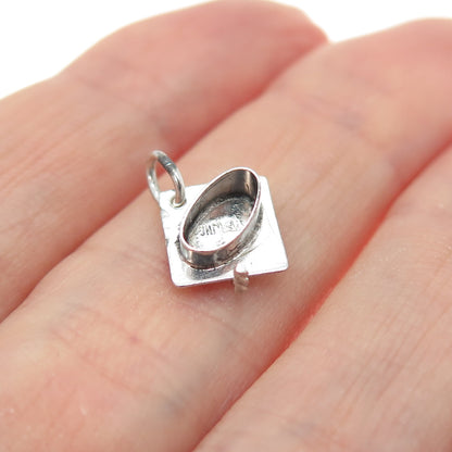 925 Sterling Silver Vintage 1957 Graduation Hat Minimalist 3D Charm Pendant