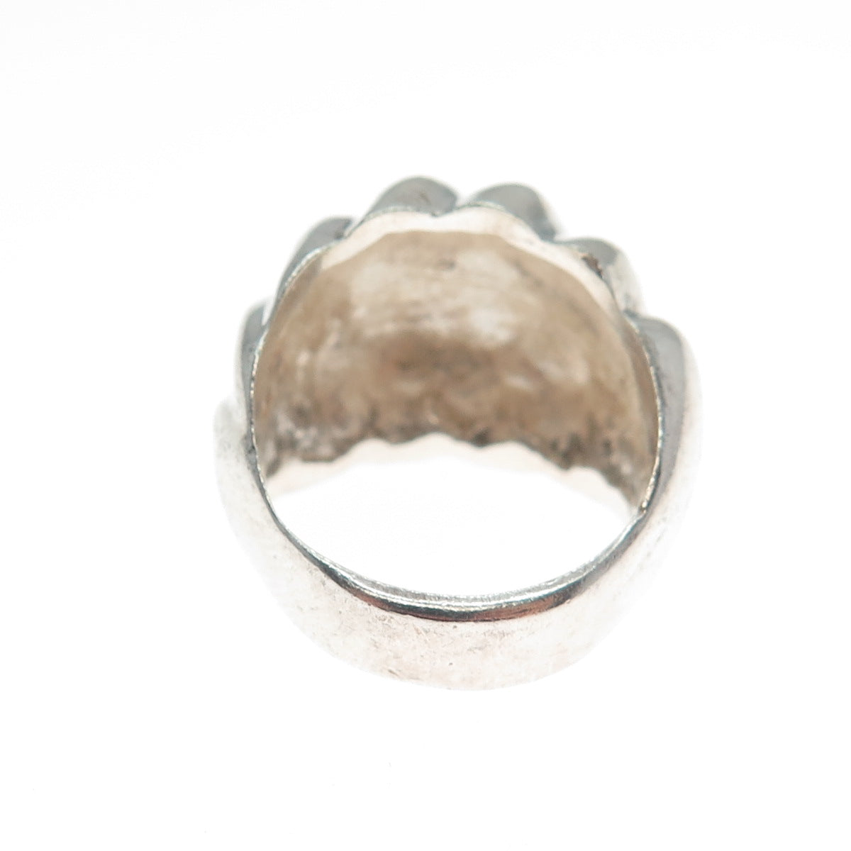 925 Sterling Silver Vintage Mexico Modernist Ribbed Dome Oxidized Ring Size 8