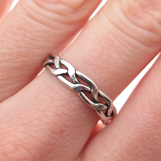 925 Sterling Silver Vintage Celtic Braided Oxidized Band Ring Size 6.75