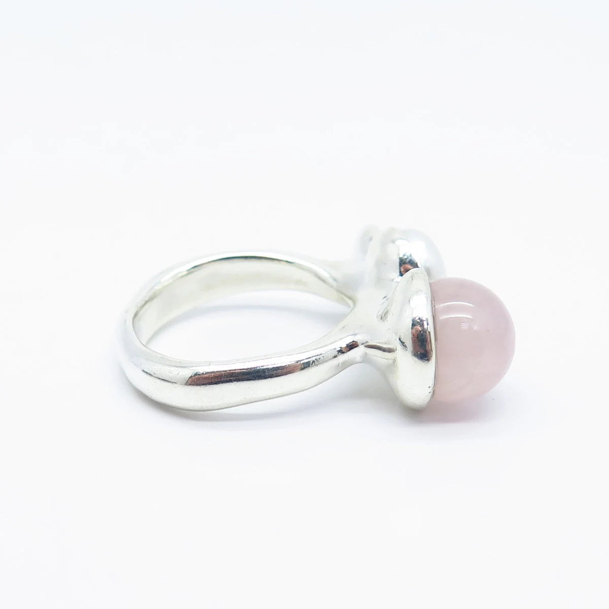 925 Sterling Silver Vintage Real Pearl & Rose Green Quartz Ring Size 7.5
