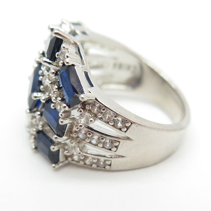 925 Sterling Silver Real White Topaz Gemstone & Lab-Created Sapphire Ring Size 6