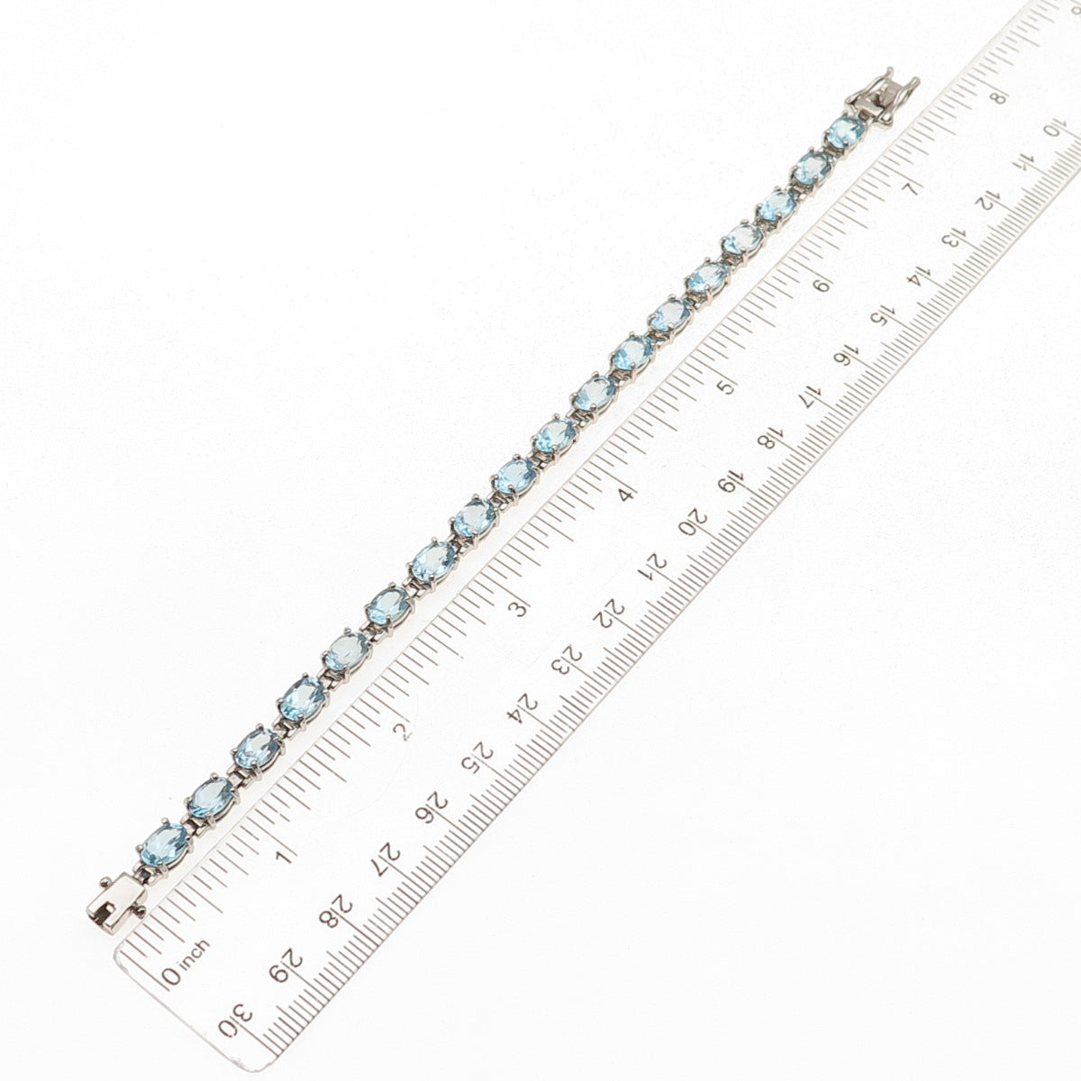 925 Sterling Silver Vintage Real Oval-Cut Blue Topaz Oxidized Bracelet 7.25"