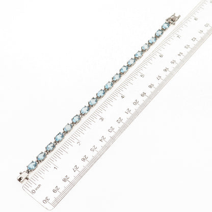 925 Sterling Silver Vintage Real Oval-Cut Blue Topaz Oxidized Bracelet 7.25"