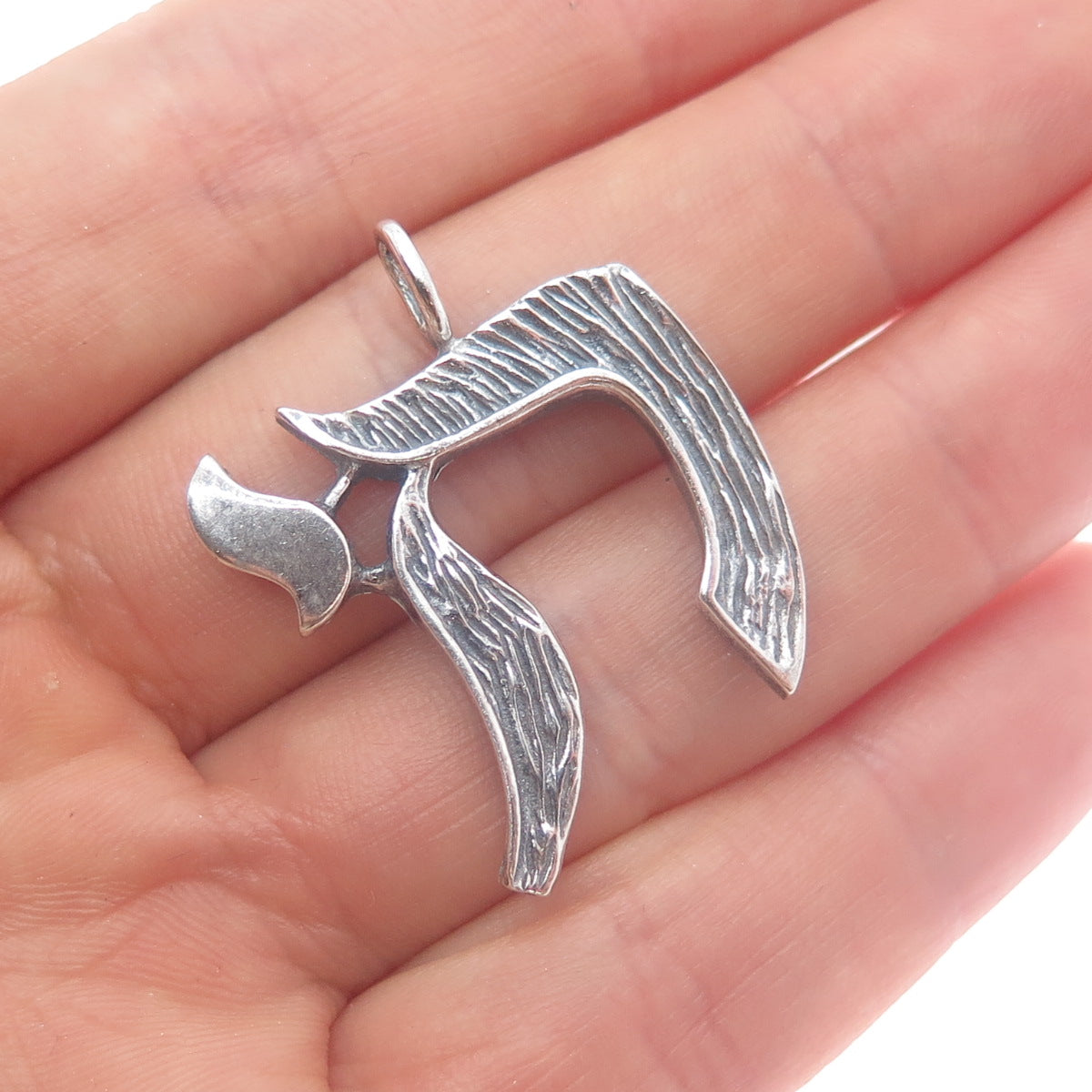 925 Sterling Silver Vintage Chai Judaica Oxidized Charm Pendant