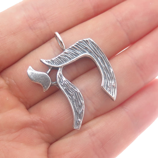 925 Sterling Silver Vintage Chai Judaica Oxidized Charm Pendant