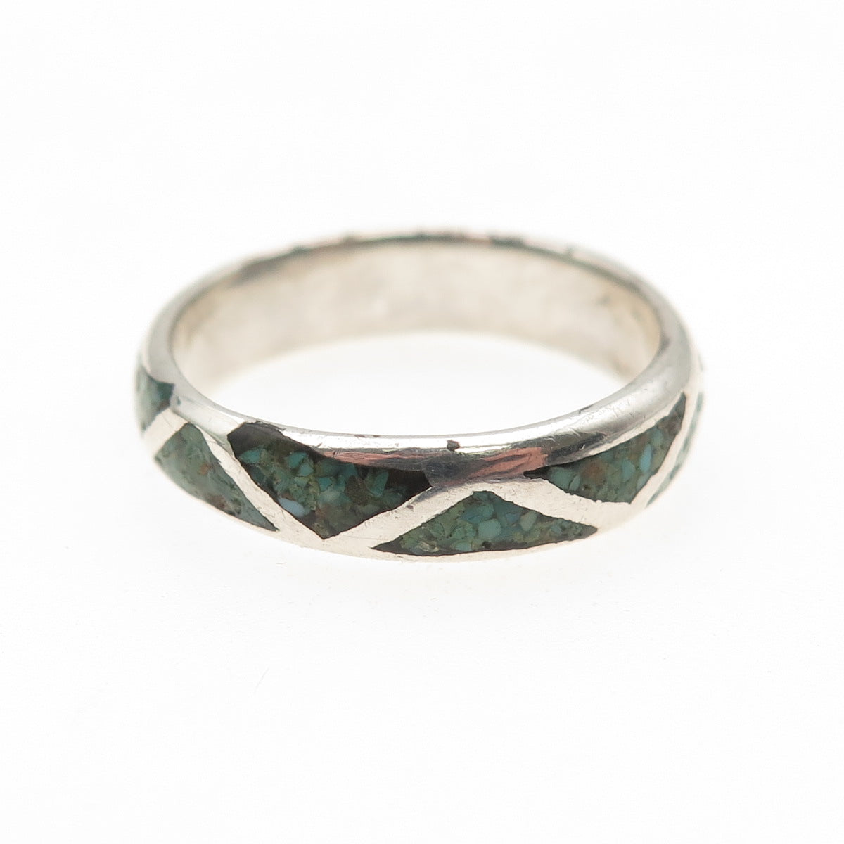 Old Pawn 925 Sterling Silver Vintage Turquoise Inlay Tribal Band Ring Size 9.5