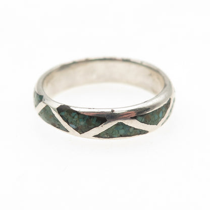 Old Pawn 925 Sterling Silver Vintage Turquoise Inlay Tribal Band Ring Size 9.5