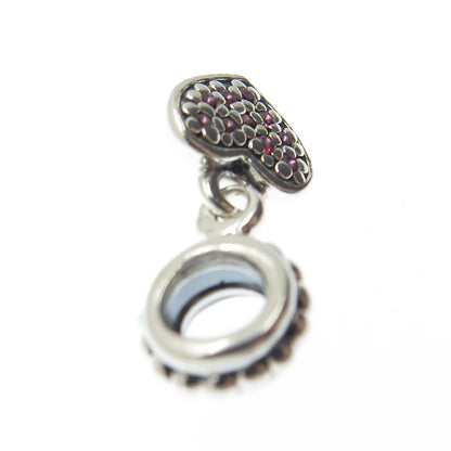 PANDORA 925 Sterling Silver Pink C Z Heart Dangle Bead Charm