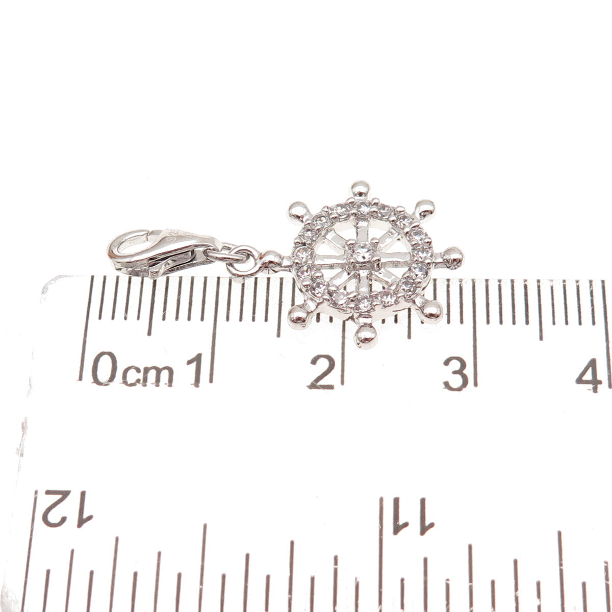 925 Sterling Silver Round-Cut C Z Ship's Wheel Lobster Lock Charm Pendant