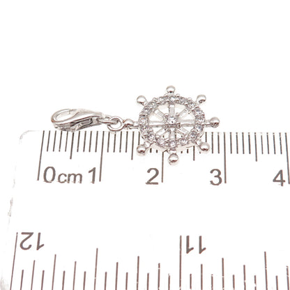 925 Sterling Silver Round-Cut C Z Ship's Wheel Lobster Lock Charm Pendant