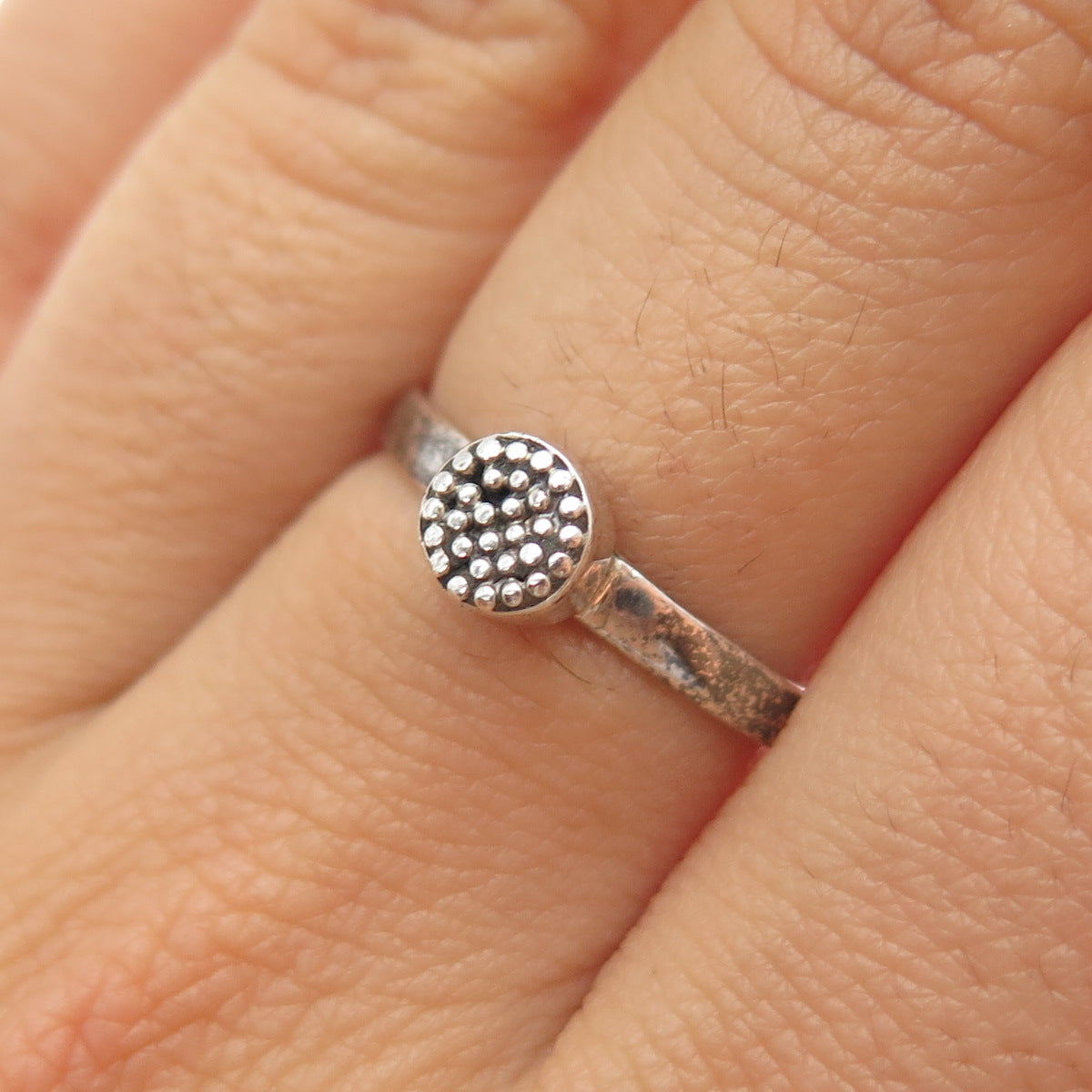 925 Sterling Silver Vintage Granulated Oxidized Ring Size 7