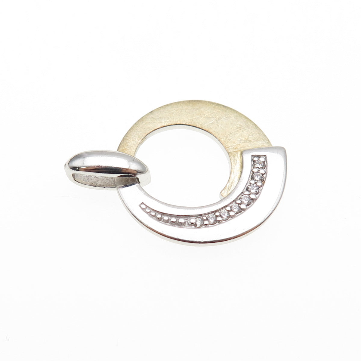 925 Sterling Silver 2-Tone Round-Cut C Z Modernist Charm Pendant