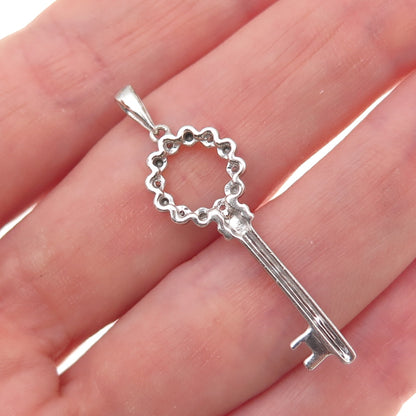 925 Sterling Silver Real Round-Cut Diamond Circle of Life Key Charm Pendant