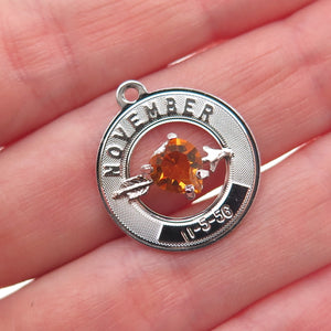 Crea Sterling Silver Vintage Rhinestone November Birthstone Heart Charm Pendant