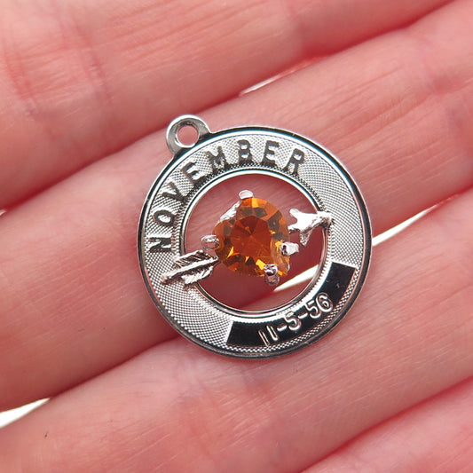 Crea Sterling Silver Vintage Rhinestone November Birthstone Heart Charm Pendant