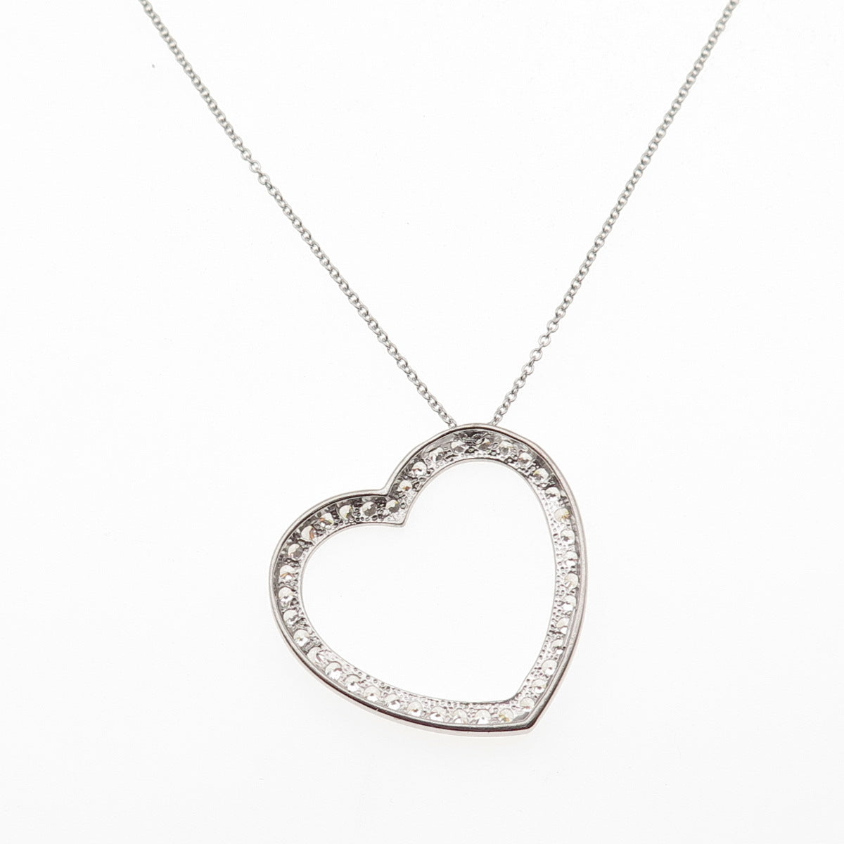 925 Sterling Silver Round-Cut C Z Heart Cable Chain Necklace 18"