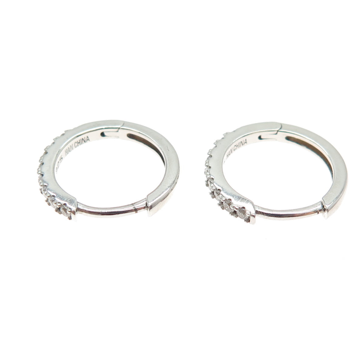 HAN 925 Sterling Silver Round-Cut C Z Hoop Earrings