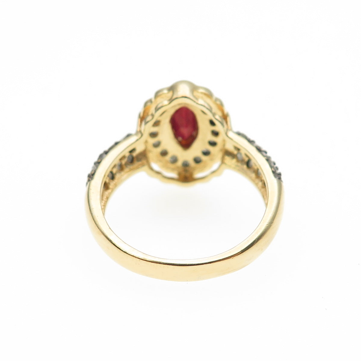 925 Sterling Silver Gold Plated Real Round-Cut Diamond & Ruby Ring Size 7.25