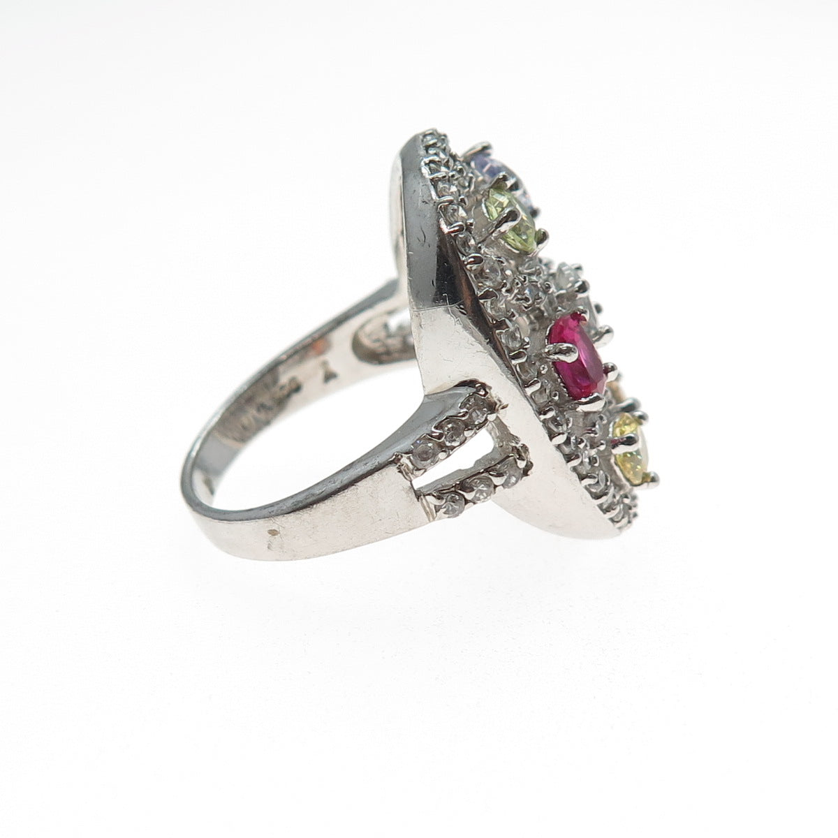 925 Sterling Silver Multi-Color C Z Cluster Ring Size 9.5