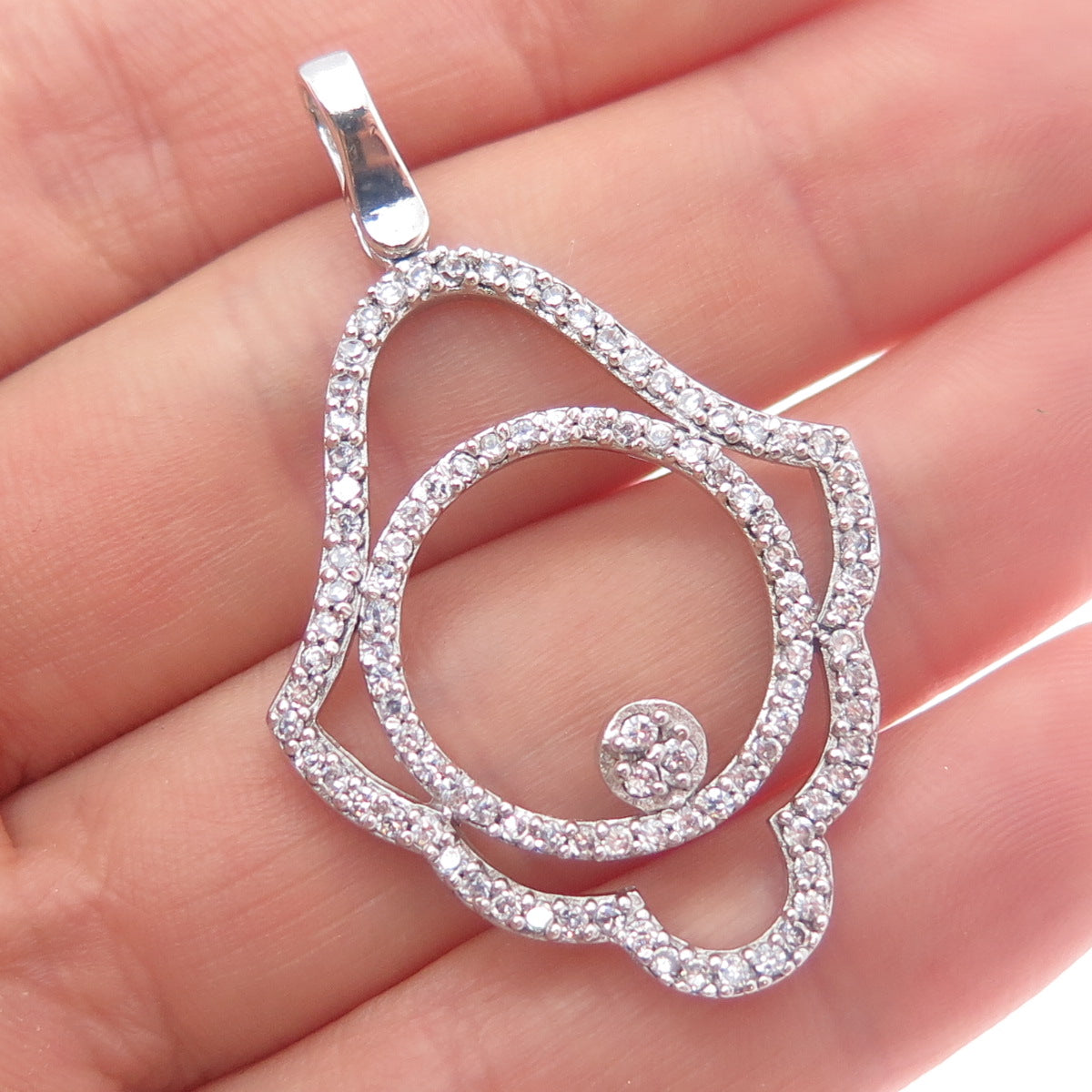 925 Sterling Silver Round-Cut C Z Hamsa Amulet Charm Pendant