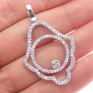 925 Sterling Silver Round-Cut C Z Hamsa Amulet Charm Pendant