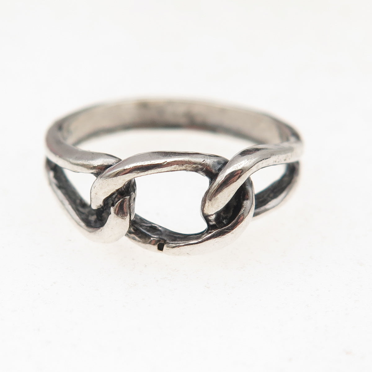 925 Sterling Silver Vintage Interlocked Link Oxidized Ring Size 6.75