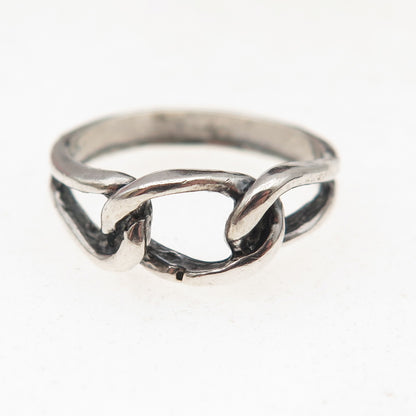 925 Sterling Silver Vintage Interlocked Link Oxidized Ring Size 6.75