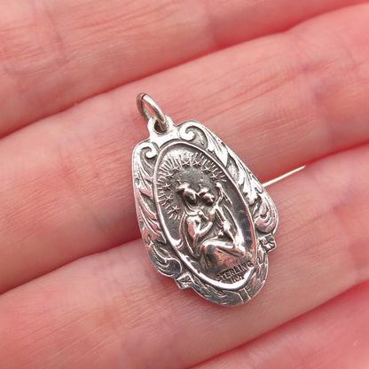 HMH Religious Sterling Silver Antique Art Deco Jesus & St. Mary Charm Pendant