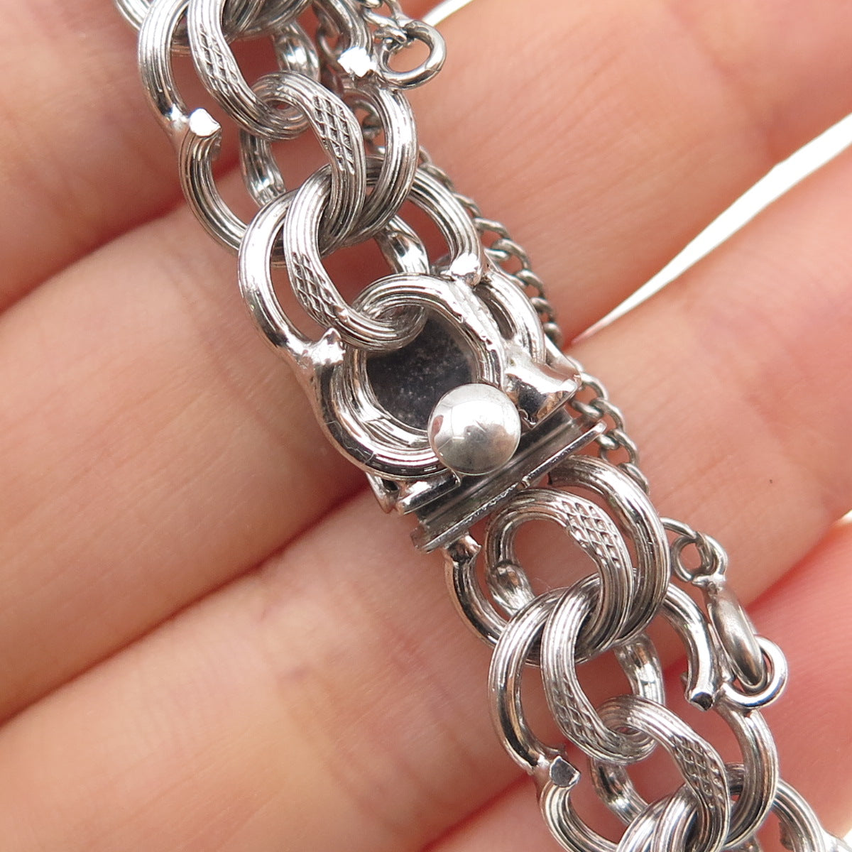 A&Z HAYWARD 925 Sterling Silver Antique Art Deco Double Rolo Link Bracelet 7"
