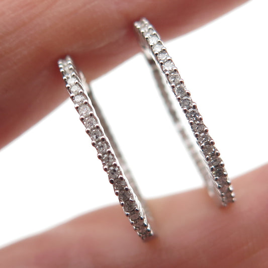 925 Sterling Silver Real Round-Cut Diamond In & Out Hoop Earrings