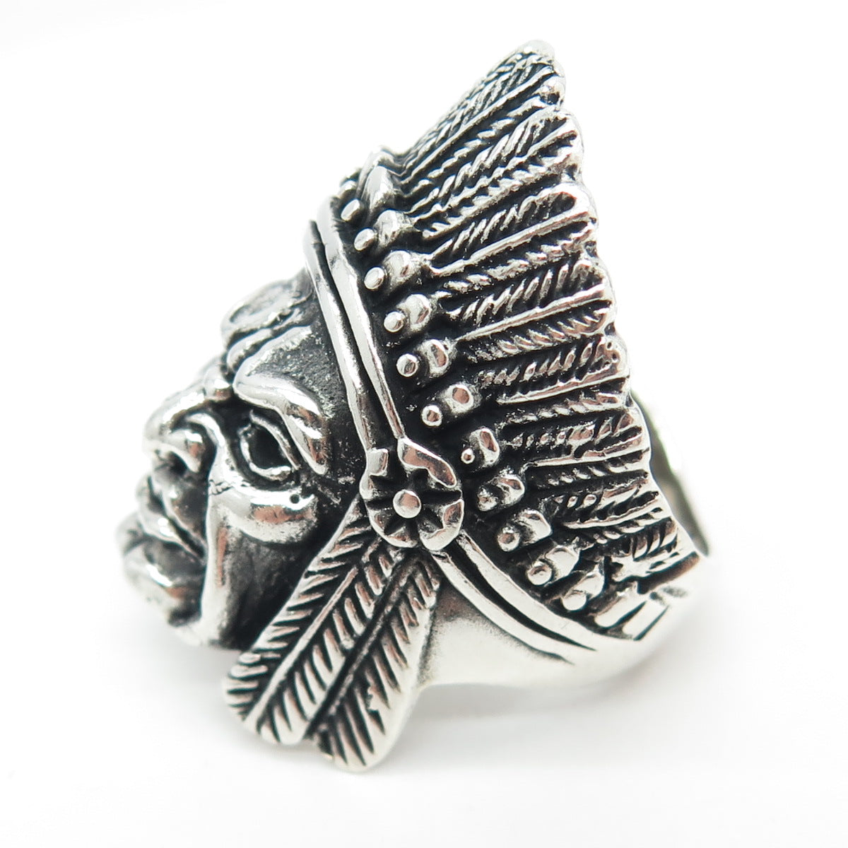 925 Sterling Silver Vintage Indian Chief Tribal Statement Ring Size 8.75