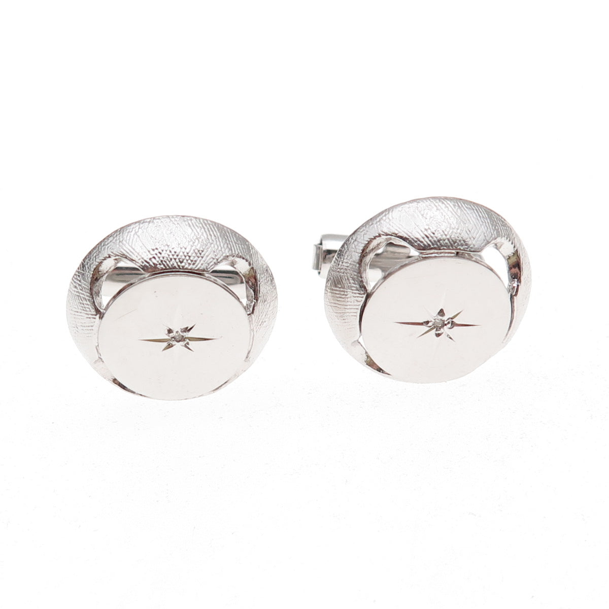 Anson 925 Sterling Silver Vintage Real Diamond Starburst Cufflinks