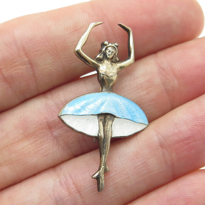 ARTEL 925 Sterling Silver Antique Enamel Ballet Dancer Pin Brooch