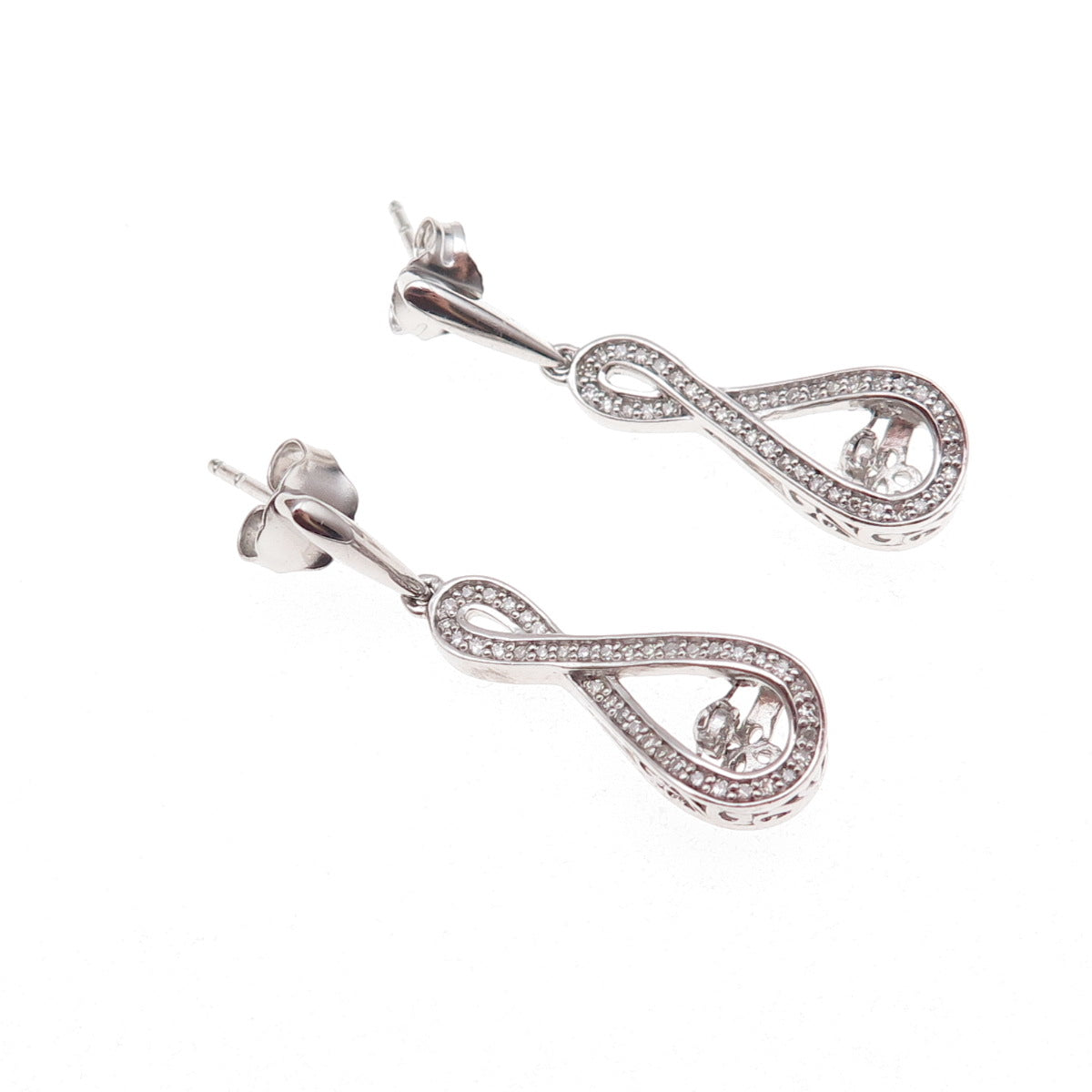 925 Sterling Silver Real Round-Cut Diamond Infinity Dangle Earrings