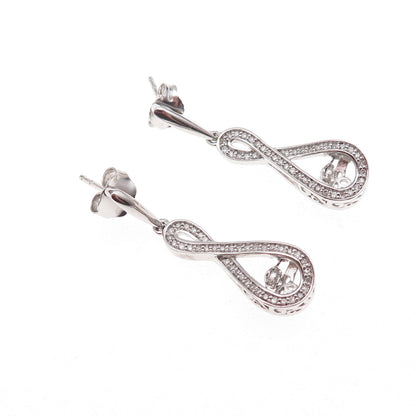 925 Sterling Silver Real Round-Cut Diamond Infinity Dangle Earrings